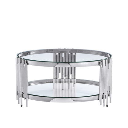 Modern Coffee Table with 8mm Clear/Black Tempered Glass & Stainless Steel - Gold/Silver Mirrored Finish