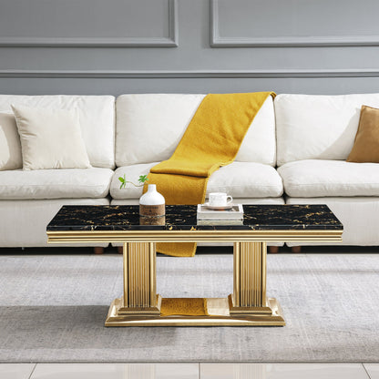 Elegant Coffee Table with 18mm White Marble Top & Gold Mirrored Stainless Steel Base