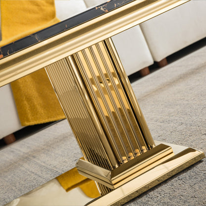 Elegant Coffee Table with 18mm White Marble Top & Gold Mirrored Stainless Steel Base