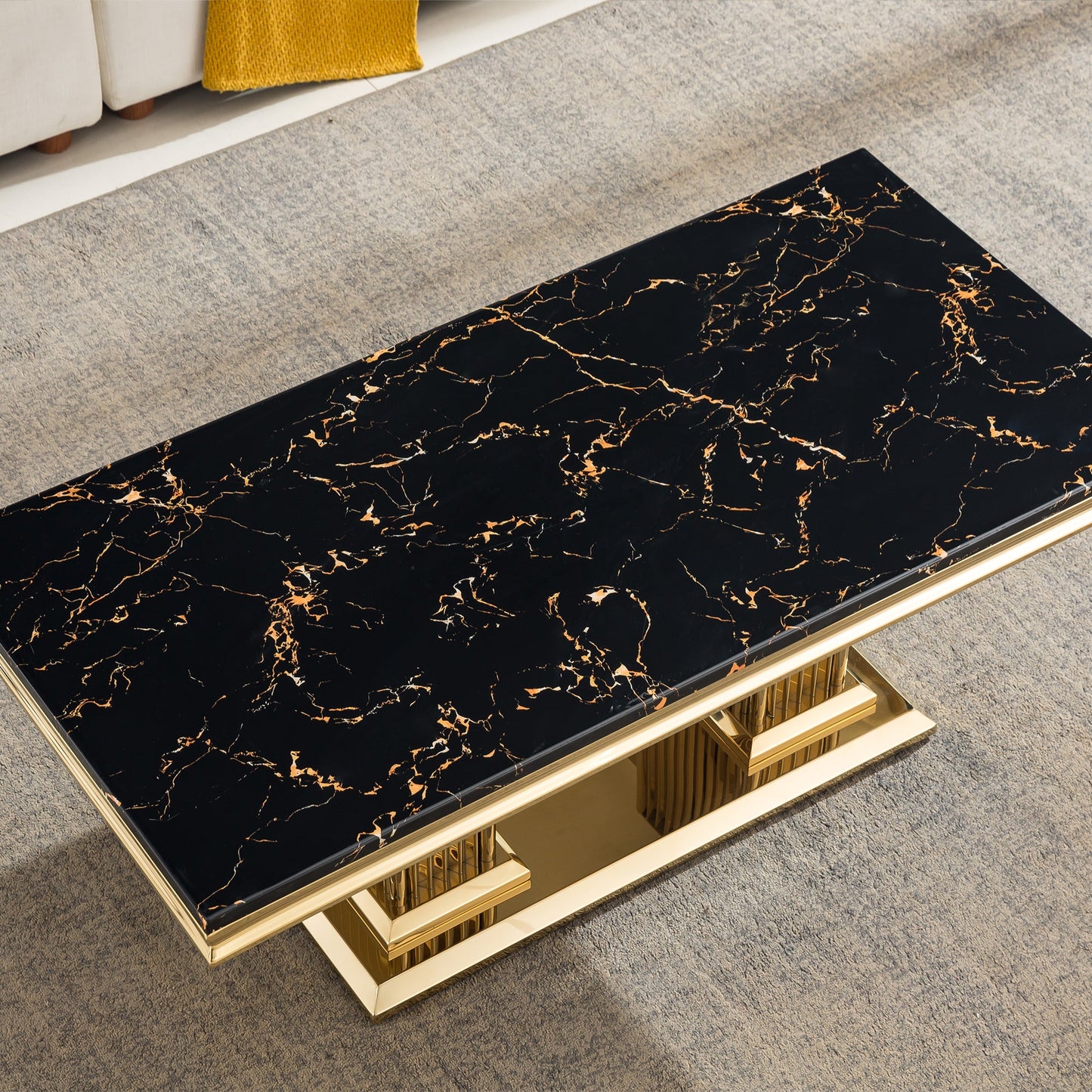 Elegant Coffee Table with 18mm White Marble Top & Gold Mirrored Stainless Steel Base