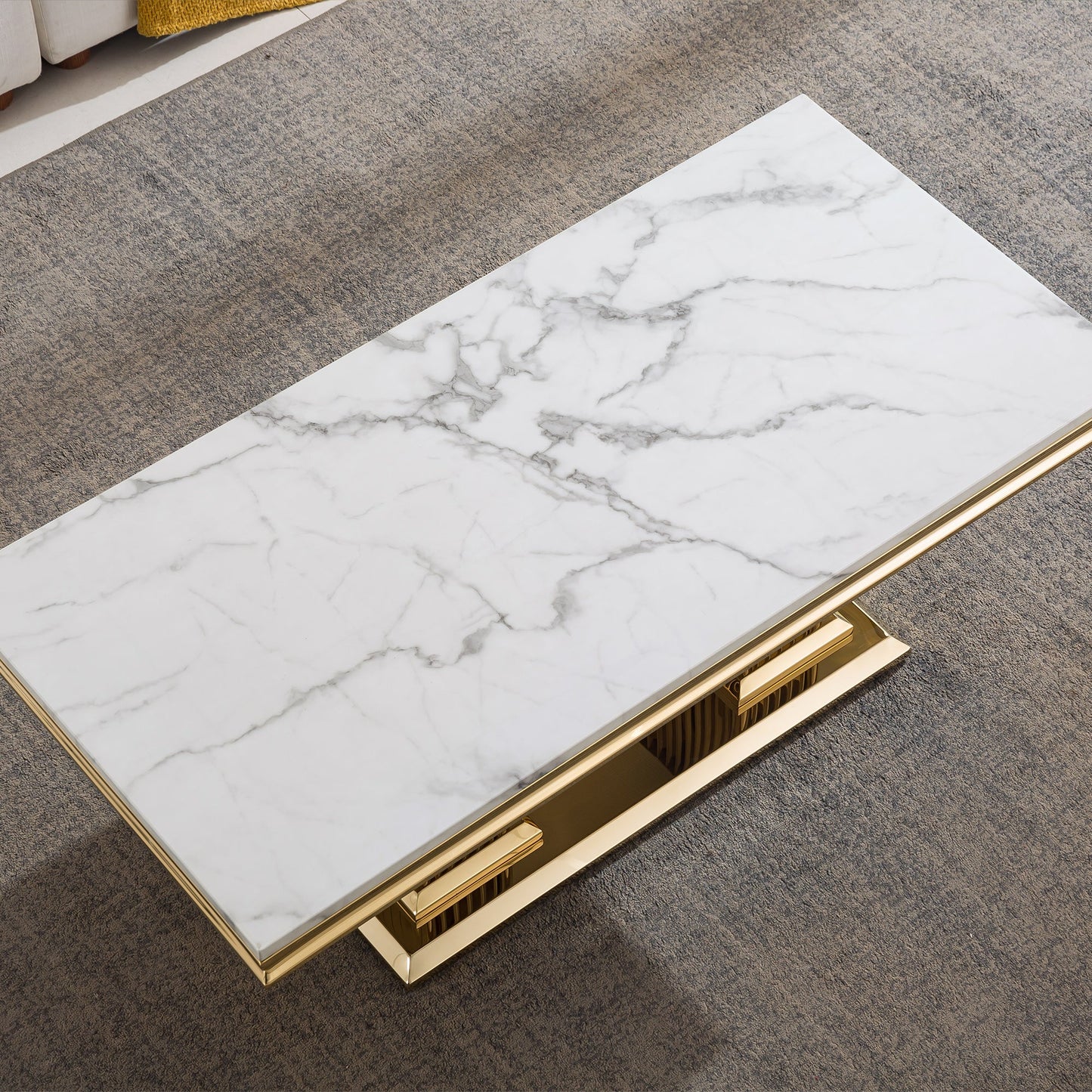 Elegant Coffee Table with 18mm White Marble Top & Gold Mirrored Stainless Steel Base