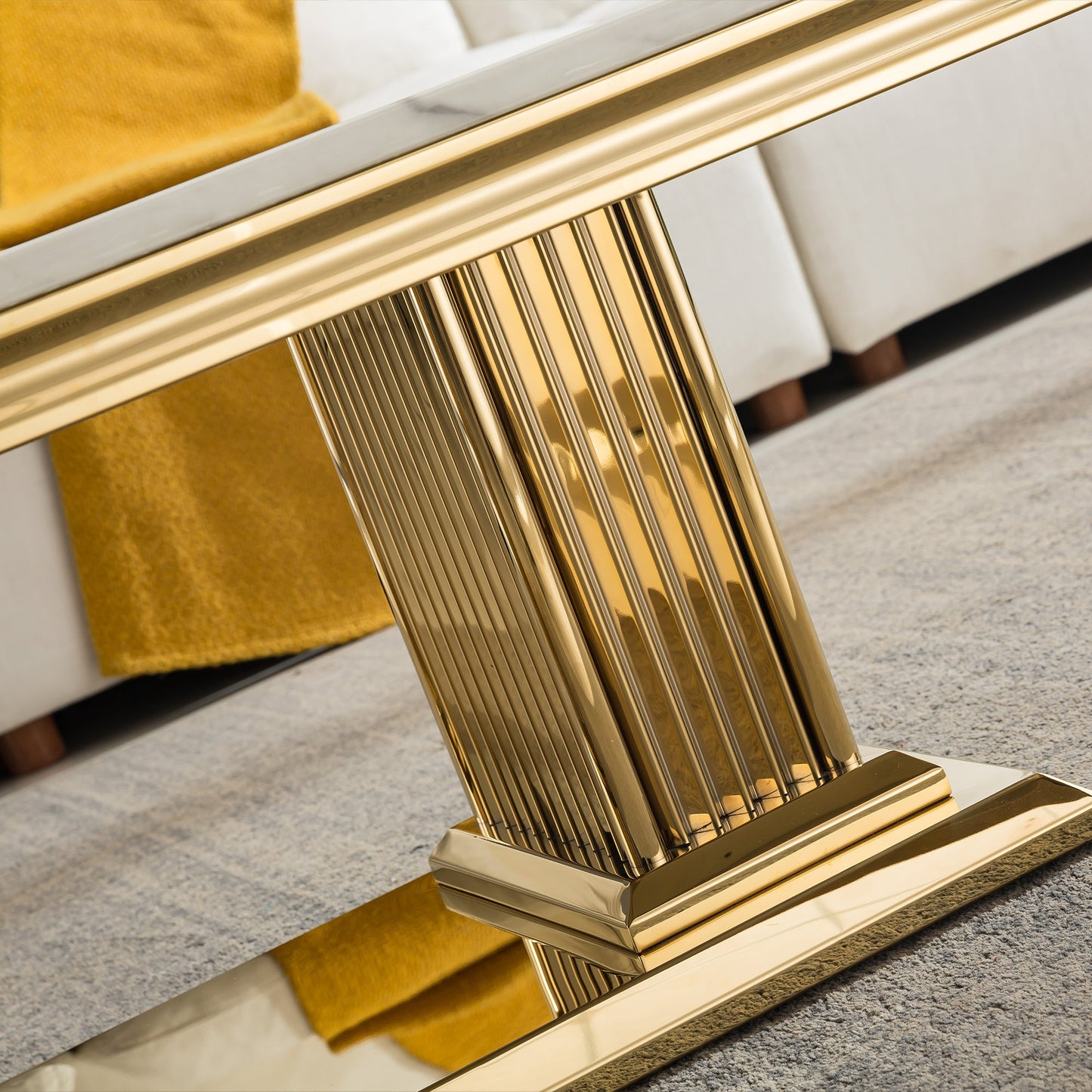 Elegant Coffee Table with 18mm White Marble Top & Gold Mirrored Stainless Steel Base