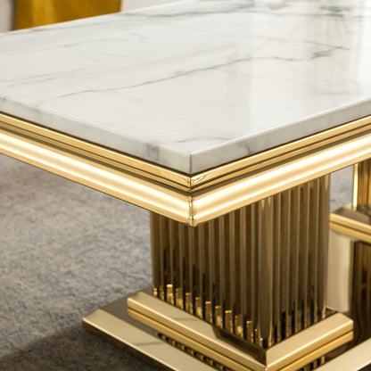 Elegant Coffee Table with 18mm White Marble Top & Gold Mirrored Stainless Steel Base