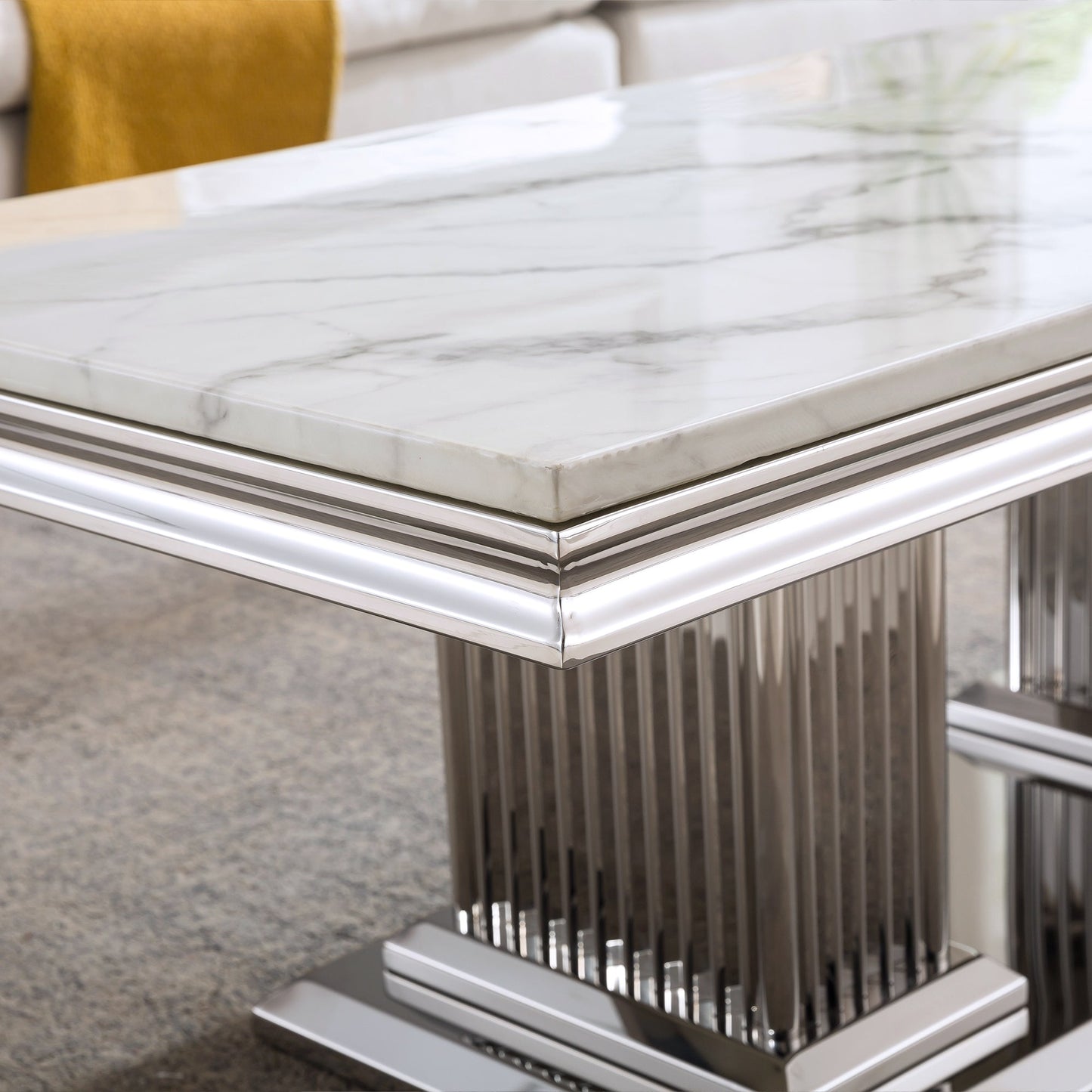 Elegant Coffee Table with 18mm White Marble Top & Gold Mirrored Stainless Steel Base