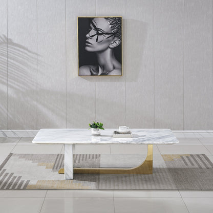 Luxurious Coffee Table with 18mm Bulgari White Marble & Gold Mirrored Stainless Steel Base