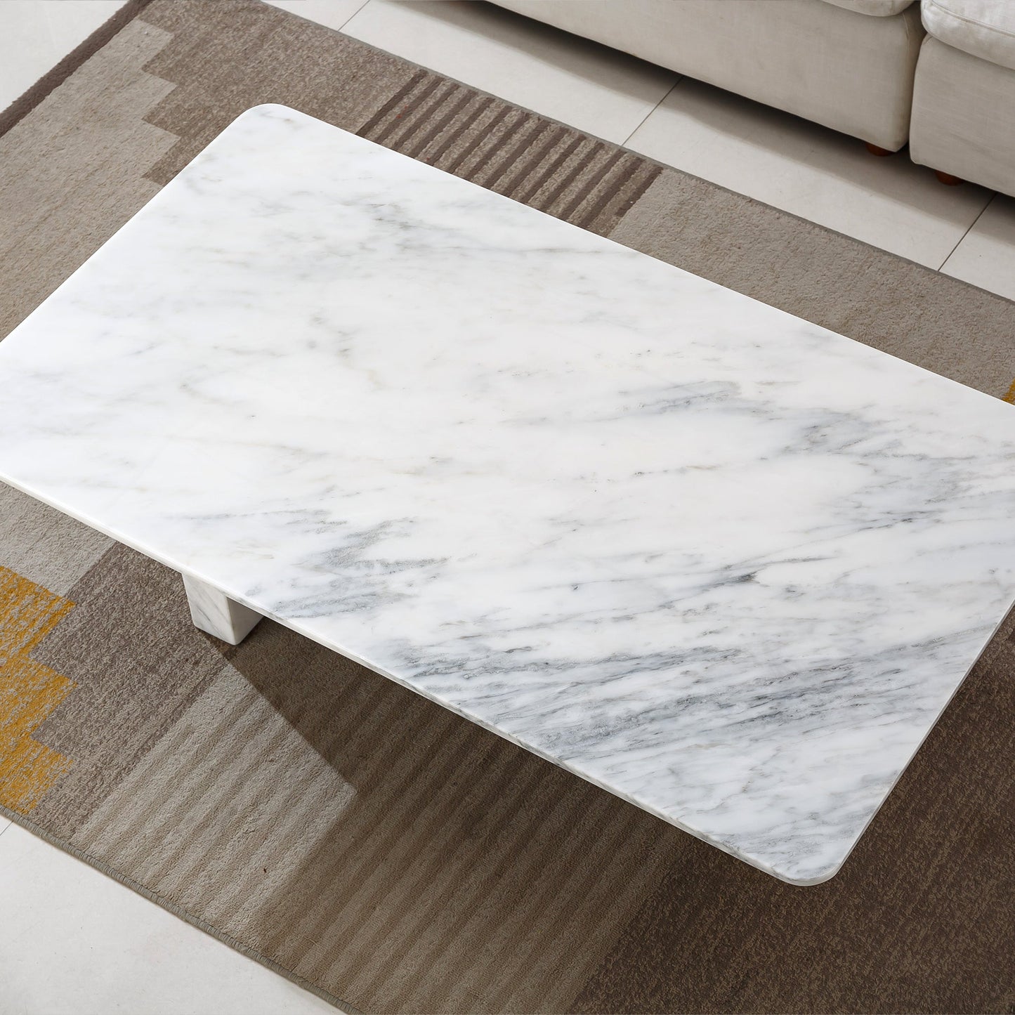 Luxurious Coffee Table with 18mm Bulgari White Marble & Gold Mirrored Stainless Steel Base