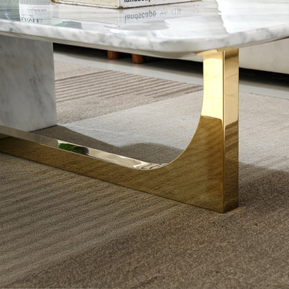 Luxurious Coffee Table with 18mm Bulgari White Marble & Gold Mirrored Stainless Steel Base