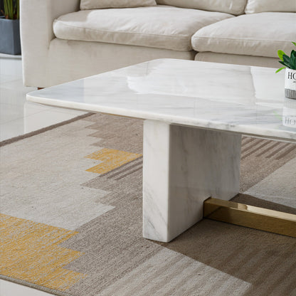 Luxurious Coffee Table with 18mm Bulgari White Marble & Gold Mirrored Stainless Steel Base