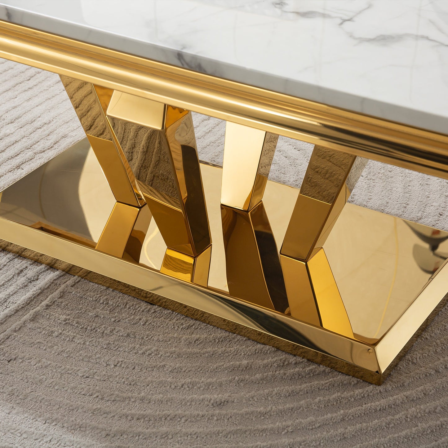 Stylish Coffee Table with 18mm White Marble Top & Gold Mirrored Stainless Steel Frame