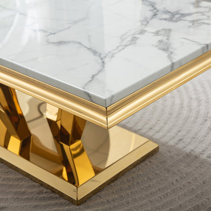 Stylish Coffee Table with 18mm White Marble Top & Gold Mirrored Stainless Steel Frame