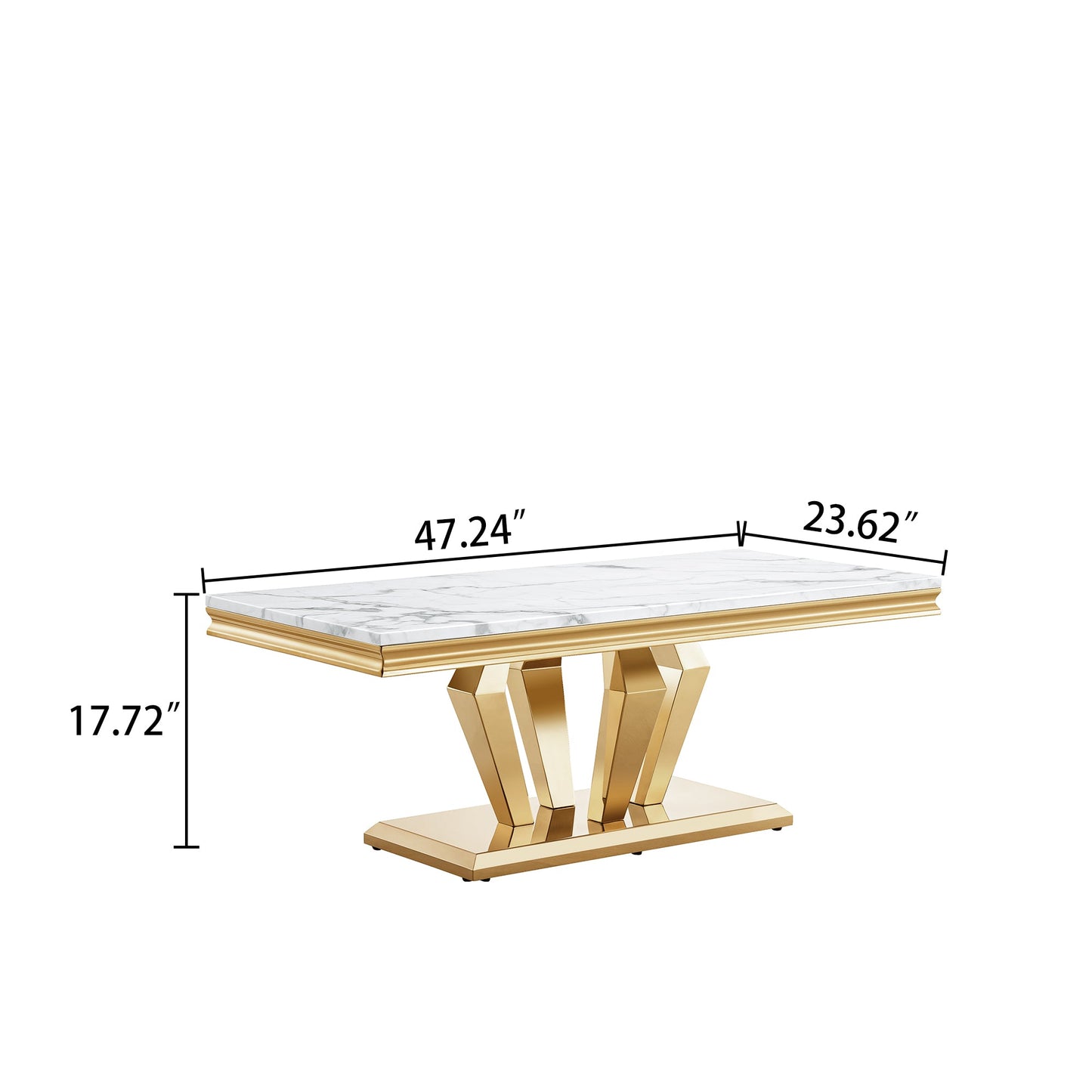 Stylish Coffee Table with 18mm White Marble Top & Gold Mirrored Stainless Steel Frame