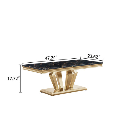 Stylish Coffee Table with 18mm White Marble Top & Gold Mirrored Stainless Steel Frame