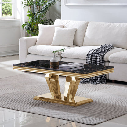 Stylish Coffee Table with 18mm White Marble Top & Gold Mirrored Stainless Steel Frame