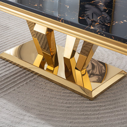 Stylish Coffee Table with 18mm White Marble Top & Gold Mirrored Stainless Steel Frame