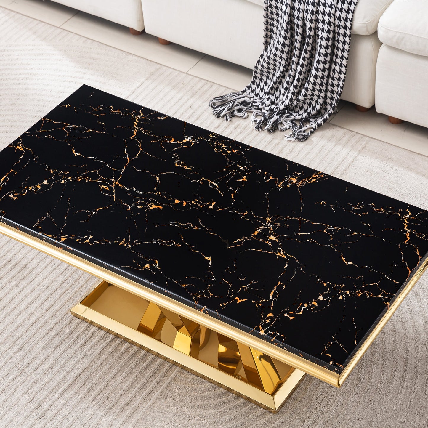 Stylish Coffee Table with 18mm White Marble Top & Gold Mirrored Stainless Steel Frame