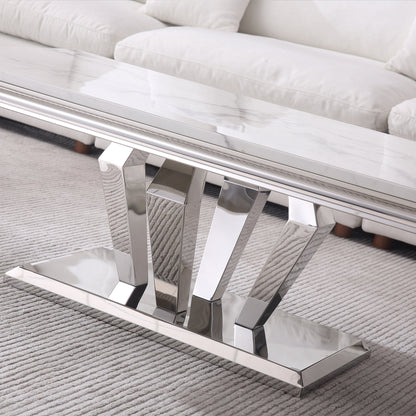 Stylish Coffee Table with 18mm White Marble Top & Gold Mirrored Stainless Steel Frame