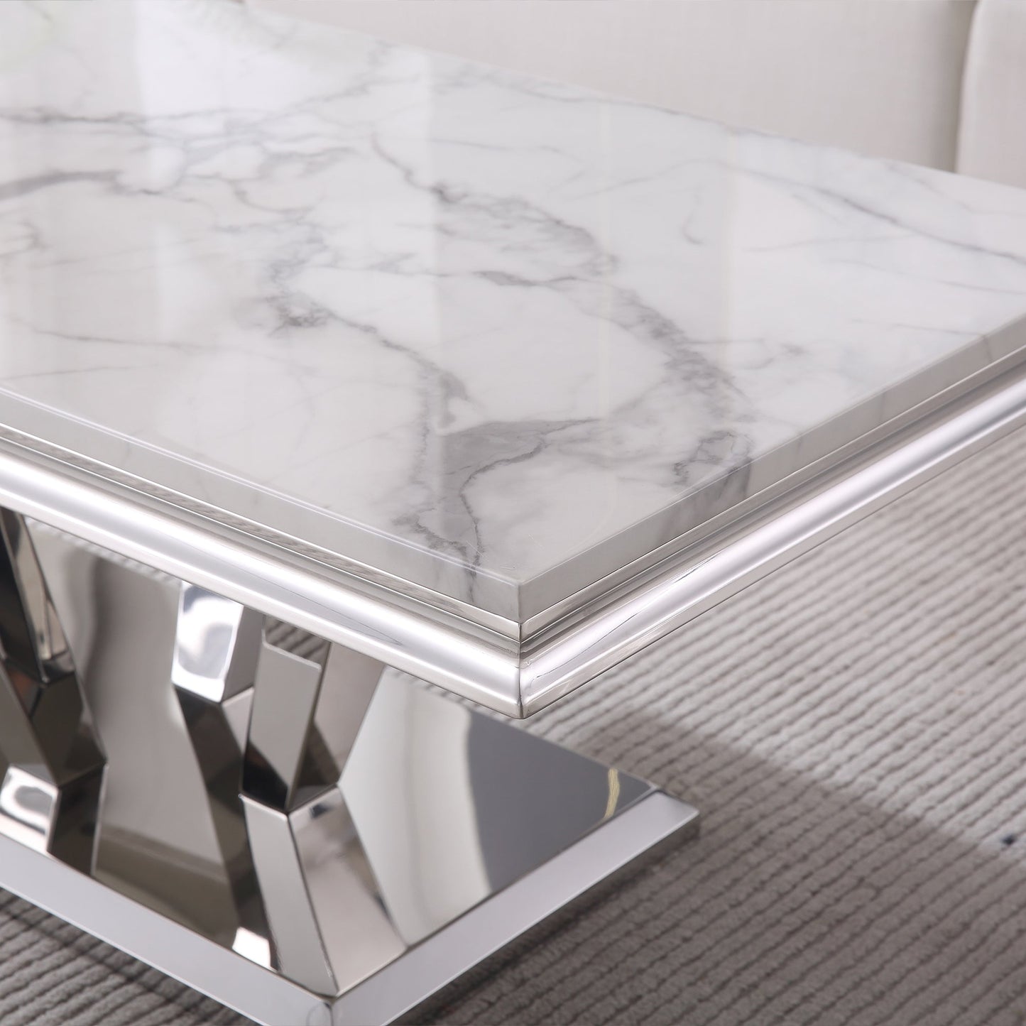 Stylish Coffee Table with 18mm White Marble Top & Gold Mirrored Stainless Steel Frame