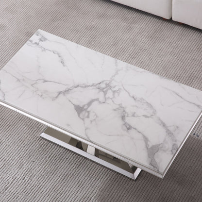 Stylish Coffee Table with 18mm White Marble Top & Gold Mirrored Stainless Steel Frame