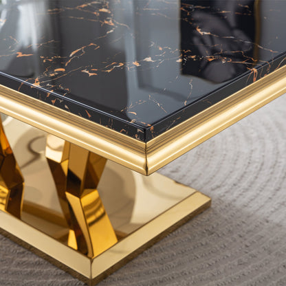 Stylish Coffee Table with 18mm White Marble Top & Gold Mirrored Stainless Steel Frame