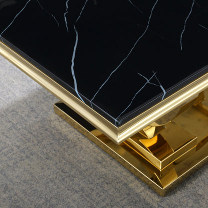 Luxury Coffee Table with 18mm White Marble & Gold Mirrored Stainless Steel Base