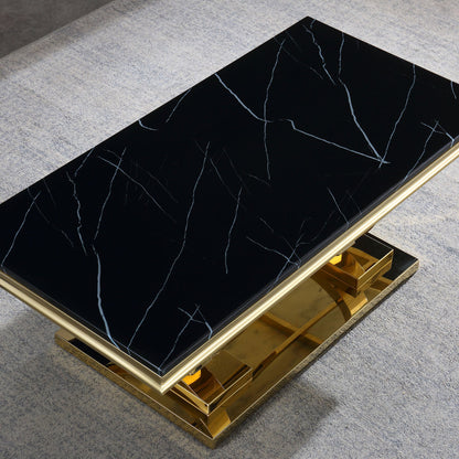 Luxury Coffee Table with 18mm White Marble & Gold Mirrored Stainless Steel Base