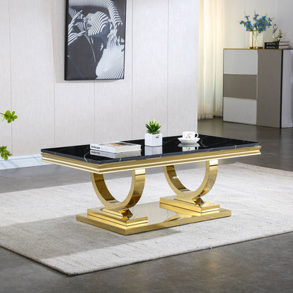 Luxury Coffee Table with 18mm White Marble & Gold Mirrored Stainless Steel Base