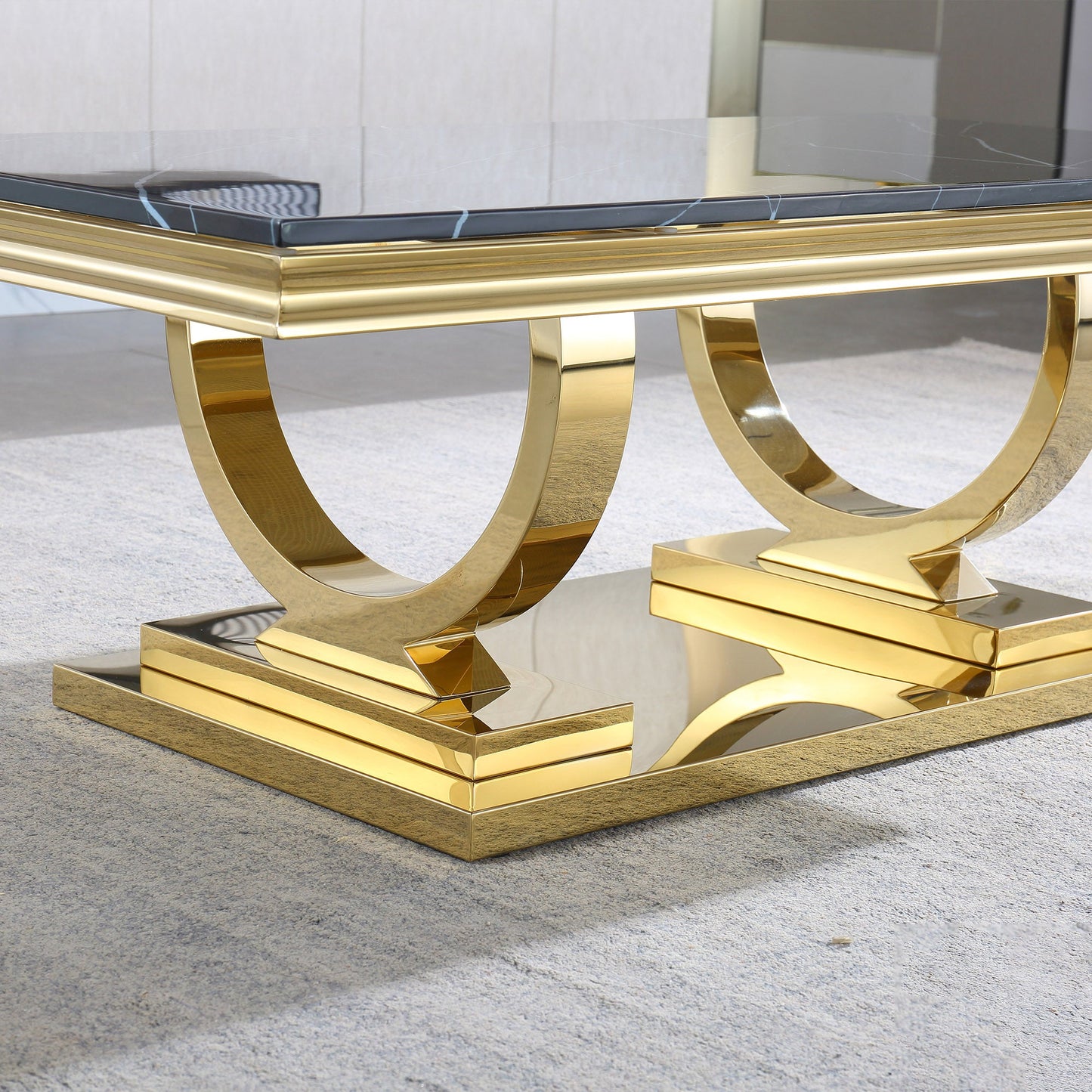 Luxury Coffee Table with 18mm White Marble & Gold Mirrored Stainless Steel Base