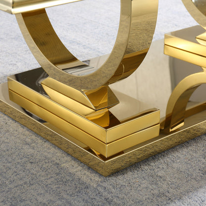 Luxury Coffee Table with 18mm White Marble & Gold Mirrored Stainless Steel Base