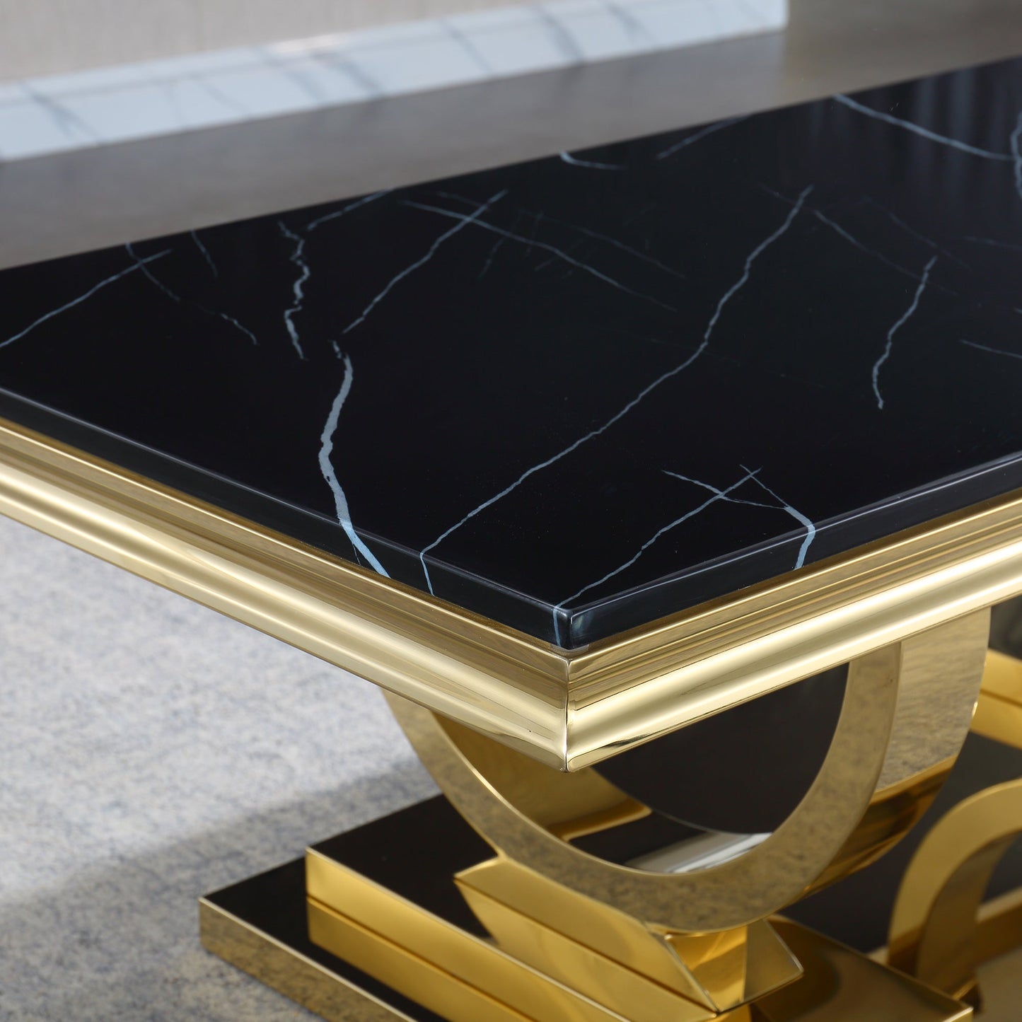 Luxury Coffee Table with 18mm White Marble & Gold Mirrored Stainless Steel Base