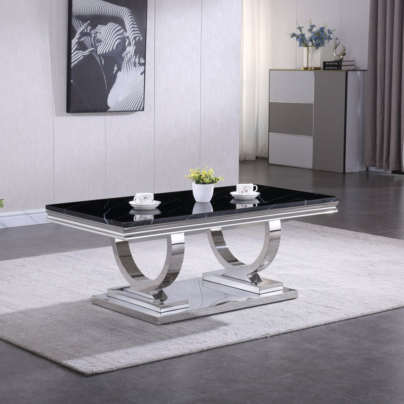 Luxury Coffee Table with 18mm White Marble & Gold Mirrored Stainless Steel Base