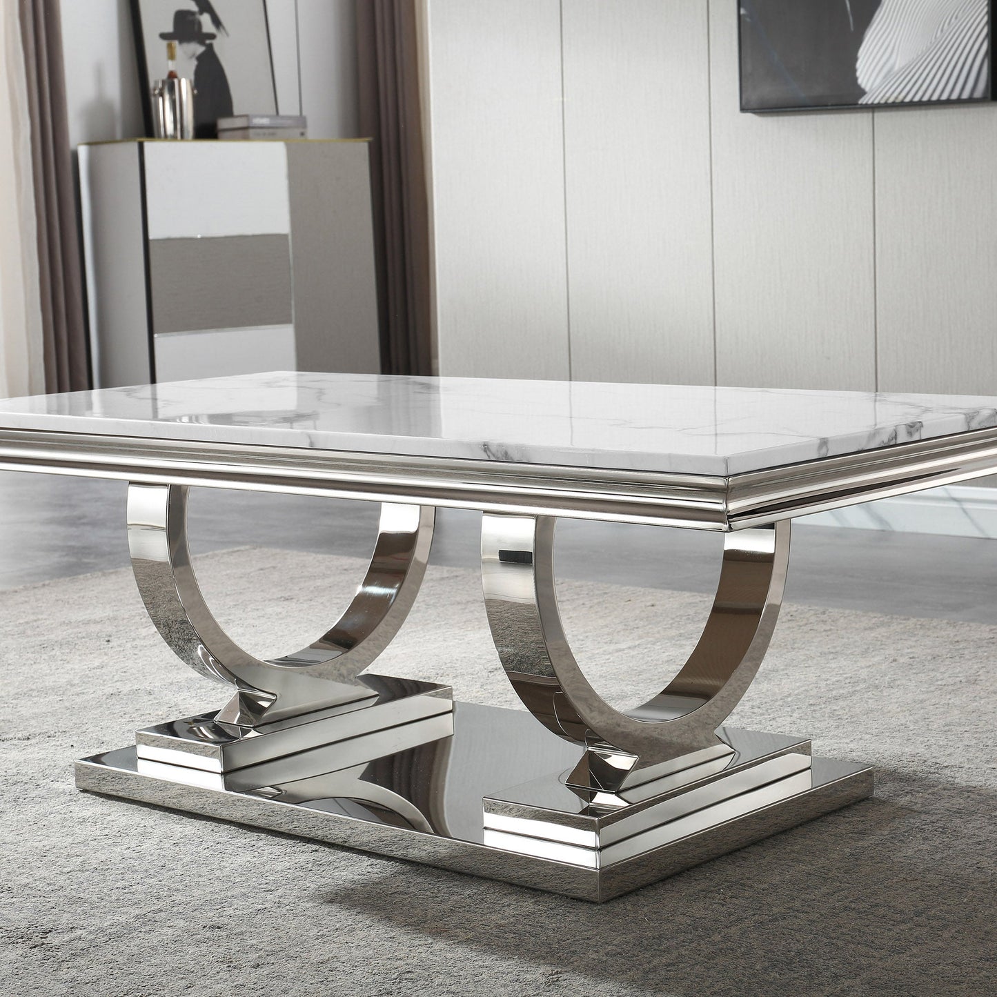 Luxury Coffee Table with 18mm White Marble & Gold Mirrored Stainless Steel Base