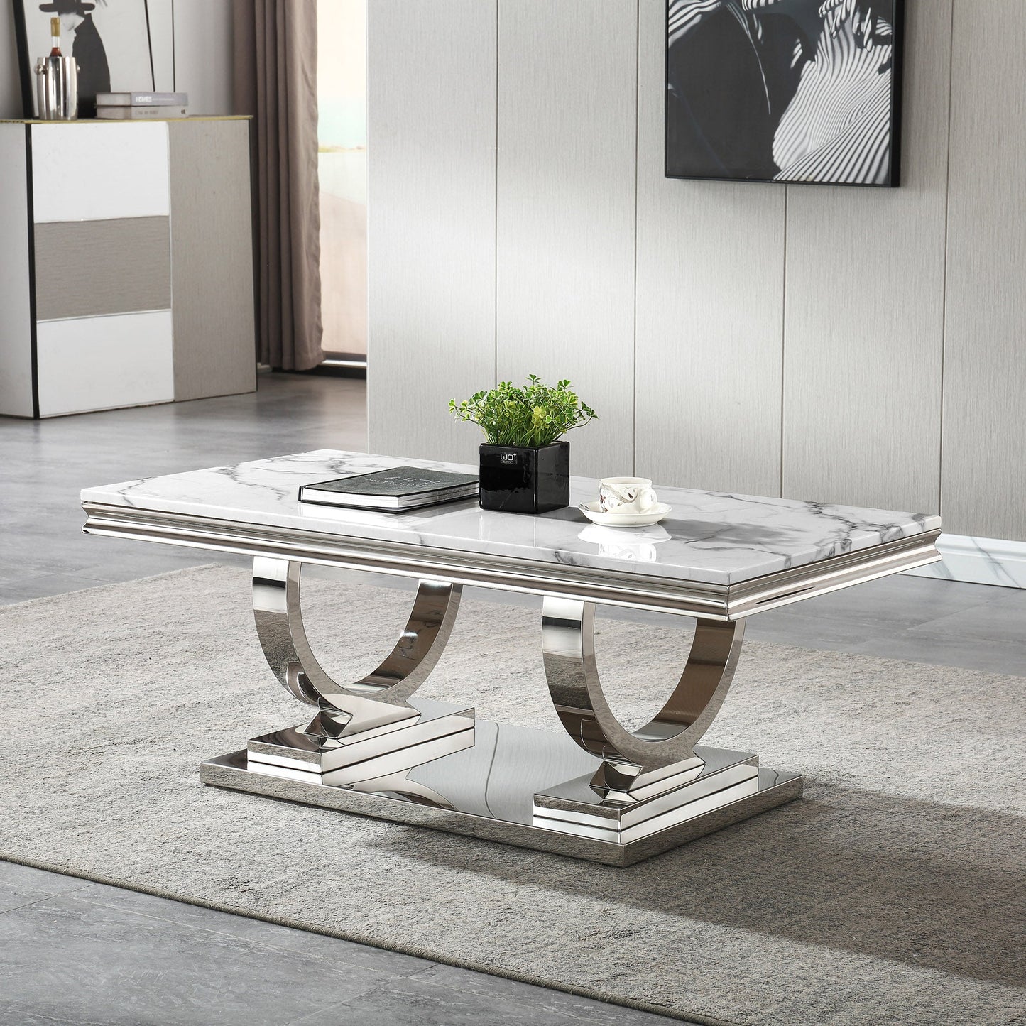 Luxury Coffee Table with 18mm White Marble & Gold Mirrored Stainless Steel Base