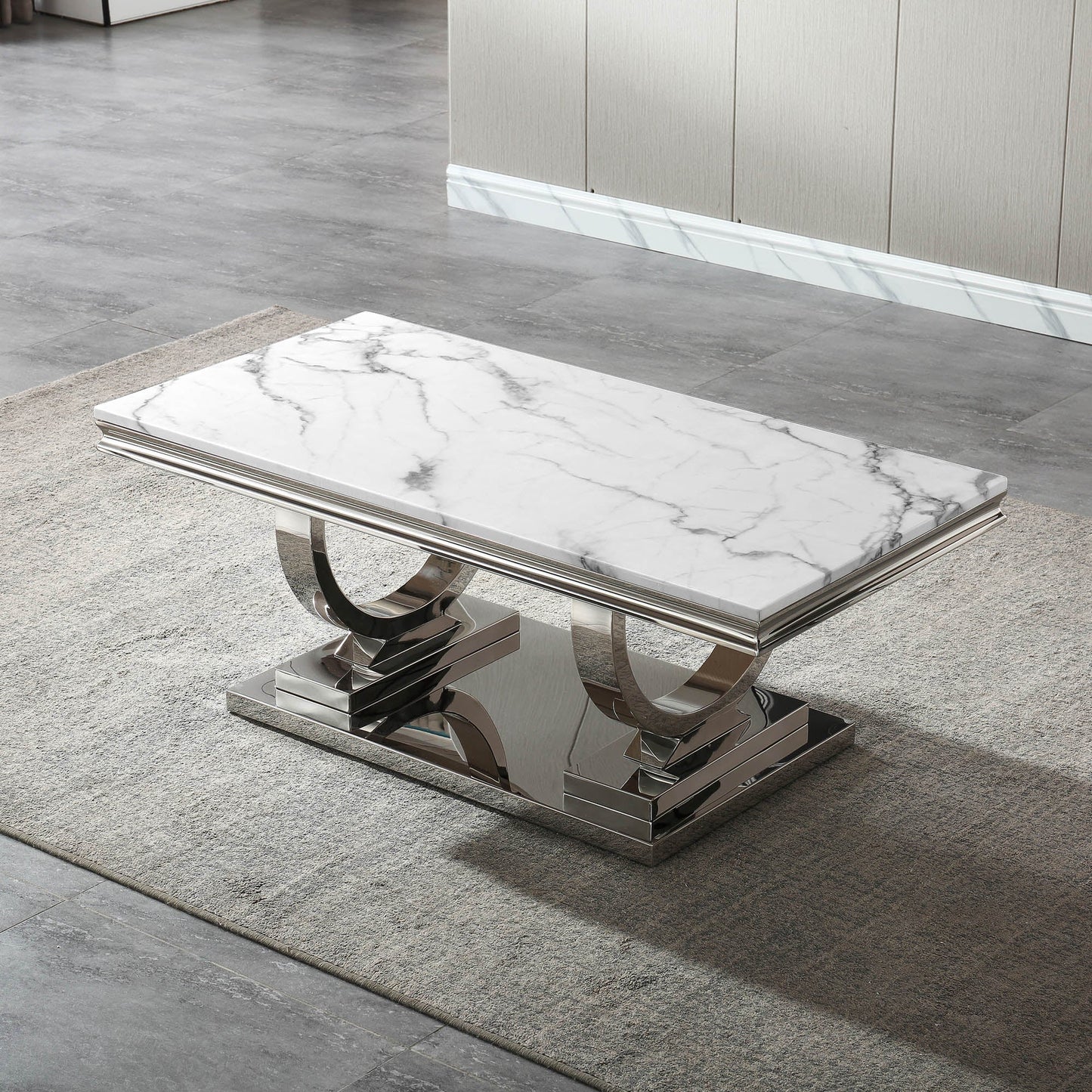 Luxury Coffee Table with 18mm White Marble & Gold Mirrored Stainless Steel Base