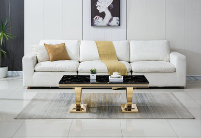 Elegant Coffee Table with 18mm White Marble & Gold Mirrored Stainless Steel Base