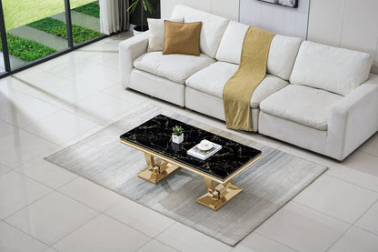 Elegant Coffee Table with 18mm White Marble & Gold Mirrored Stainless Steel Base