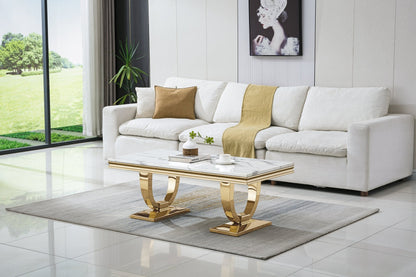 Elegant Coffee Table with 18mm White Marble & Gold Mirrored Stainless Steel Base