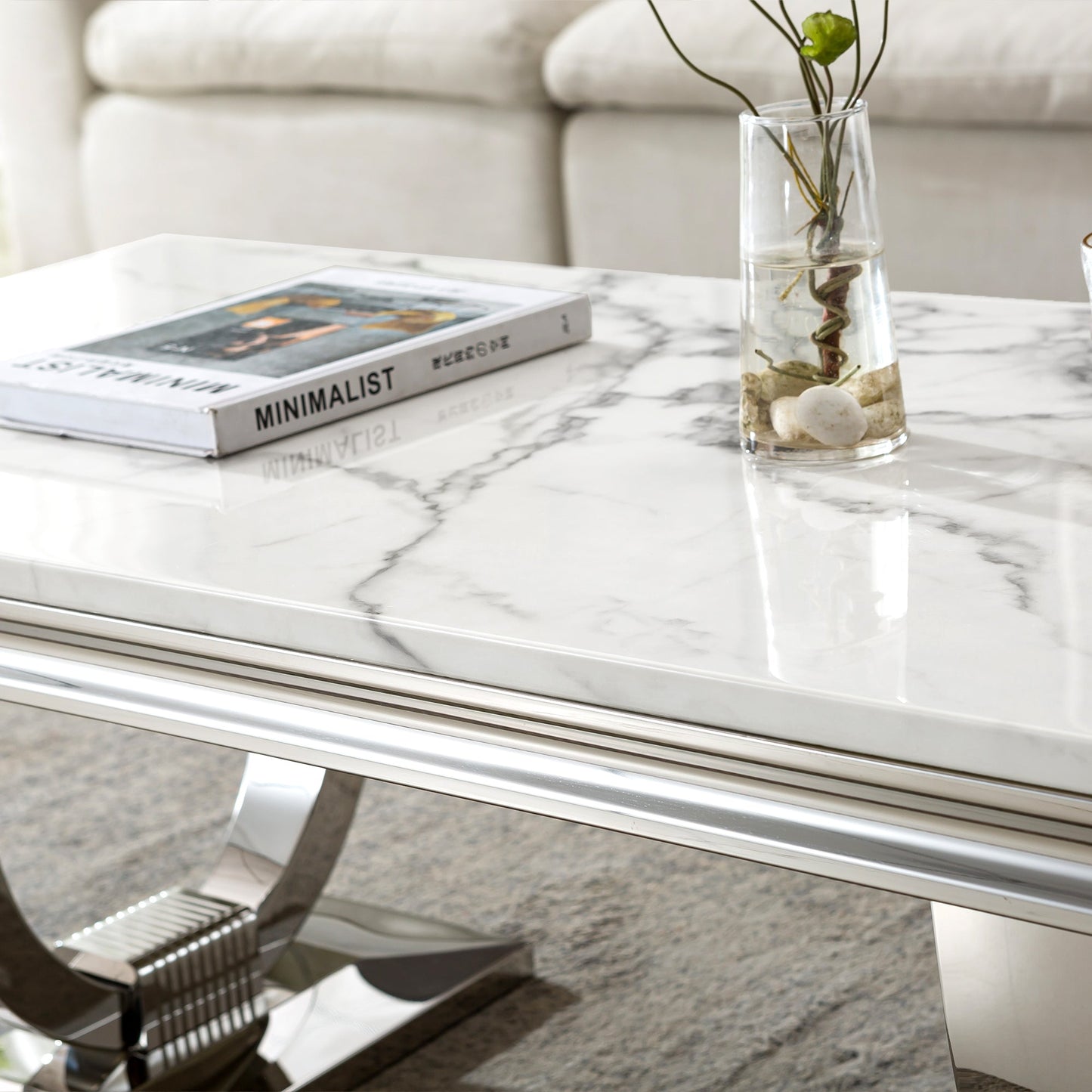 Elegant Coffee Table with 18mm White Marble & Gold Mirrored Stainless Steel Base