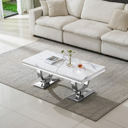 Elegant Coffee Table with 18mm White Marble & Gold Mirrored Stainless Steel Base