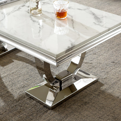 Elegant Coffee Table with 18mm White Marble & Gold Mirrored Stainless Steel Base