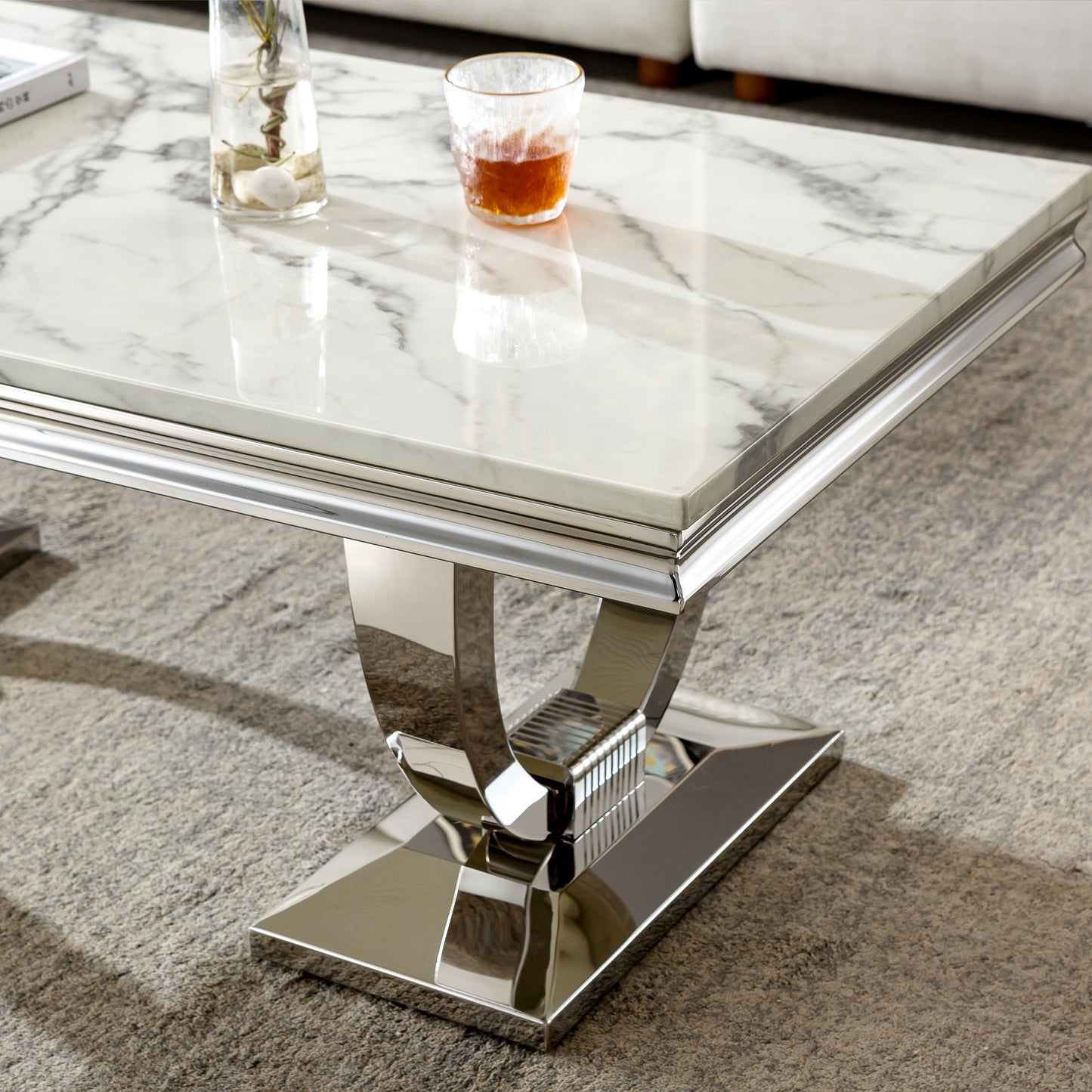 Elegant Coffee Table with 18mm White Marble & Gold Mirrored Stainless Steel Base