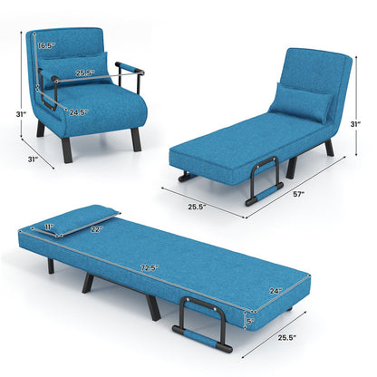 Versatile Folding 6-Position Convertible Sleeper Bed Armchair Lounge Couch with Pillow - Perfect for Small Spaces and Guest Rooms
