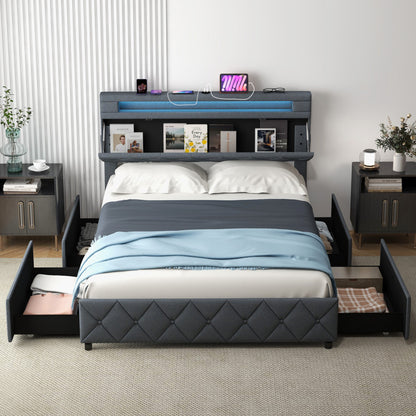 LED Bed Frame with Built-in Charging Station – Modern Design for a Tech-Savvy Bedroom