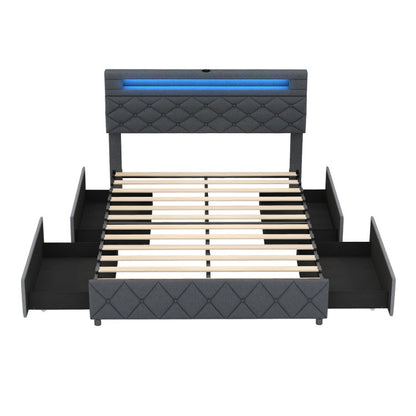 LED Bed Frame with Built-in Charging Station – Modern Design for a Tech-Savvy Bedroom