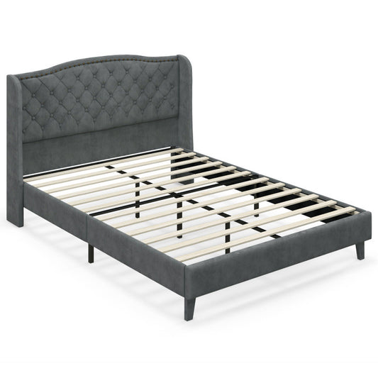 Elegant Upholstered Platform Bed Frame with Button Tufted Headboard - Perfect for Stylish Bedrooms