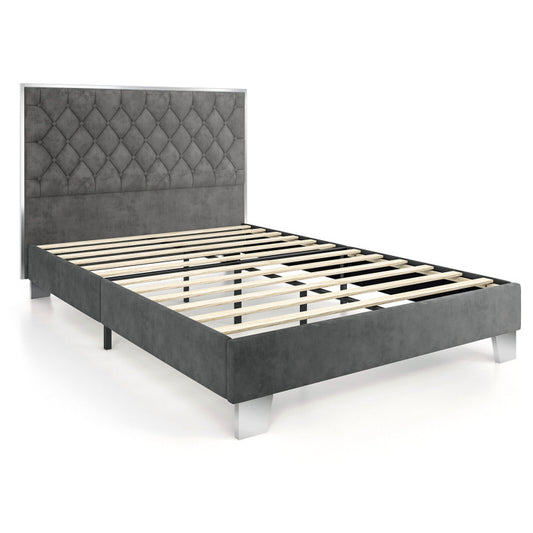 Velvet Upholstered Bed Frame – Elegant Design with Stylish Headboard