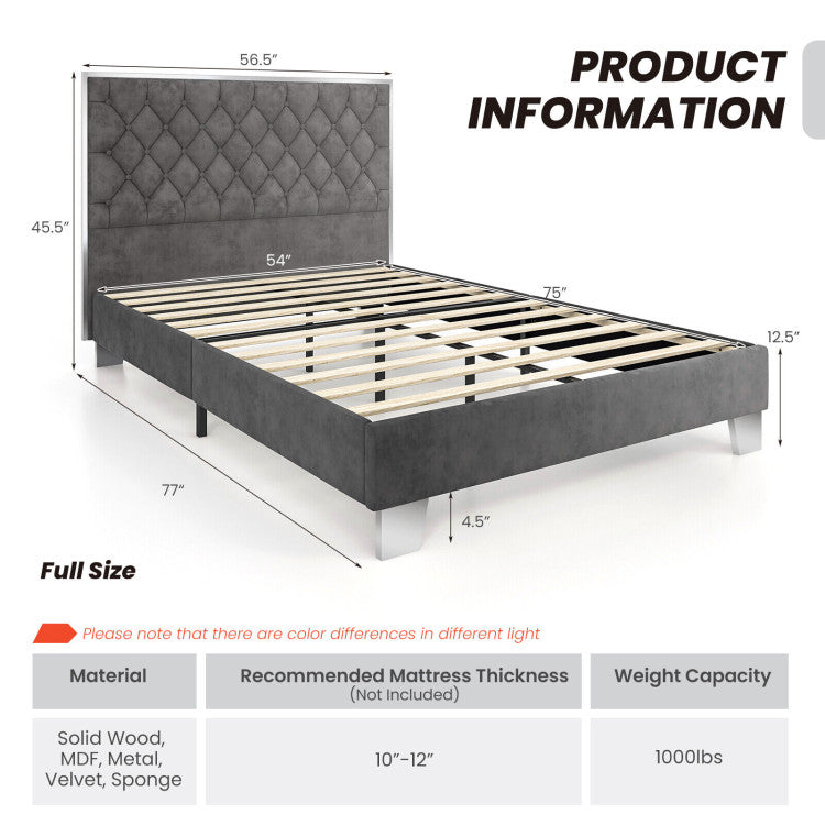 Velvet Upholstered Bed Frame – Elegant Design with Stylish Headboard