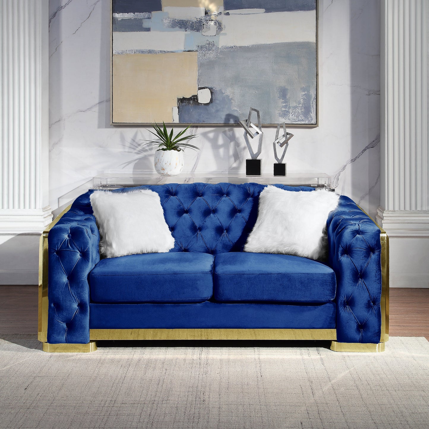 Luxury Polyester Velvet Furniture: Stylish Sofa, Loveseat & Chair with Solid Wood & Stainless Steel Legs