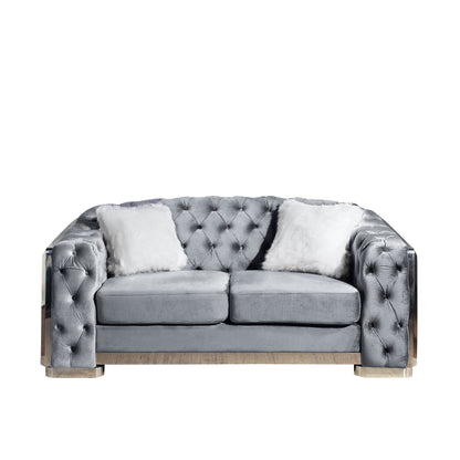 Luxury Polyester Velvet Furniture: Stylish Sofa, Loveseat & Chair with Solid Wood & Stainless Steel Legs