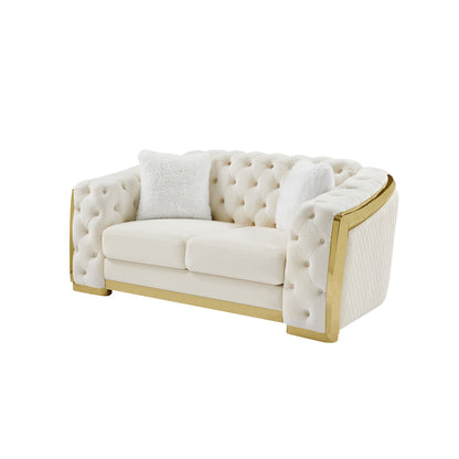 Luxury Polyester Velvet Furniture: Stylish Sofa, Loveseat & Chair with Solid Wood & Stainless Steel Legs