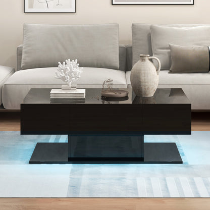 Sleek Modern LED Coffee Table with 20 Color LED Lights and Dual Storage Drawers - Enhance Your Living Room Style